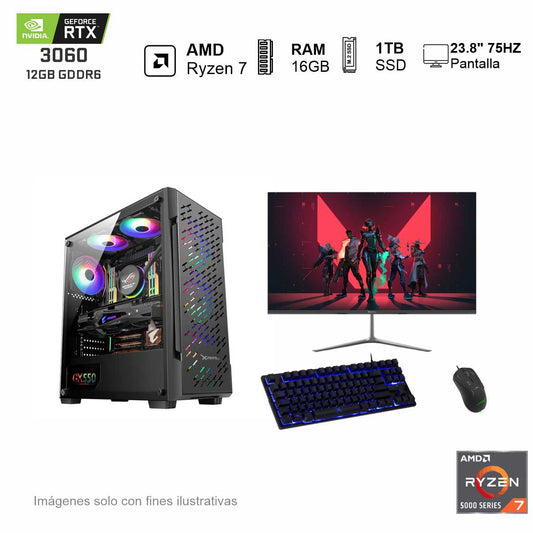 PC Gamer RTX 3060 AMD Ryzen 7 5700 16GB de RAM 1TB SSD NVME 650W WIFI