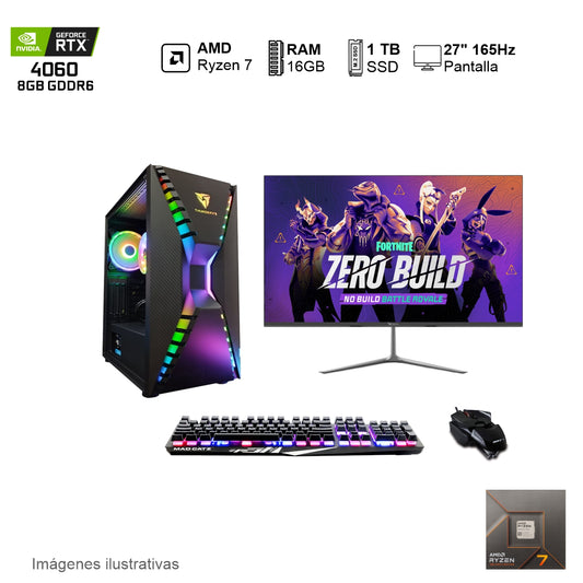 PC Gamer RTX 4060 AMD Ryzen 7 7700X 16GB de RAM 1TB SSD NVME 650W WIFI