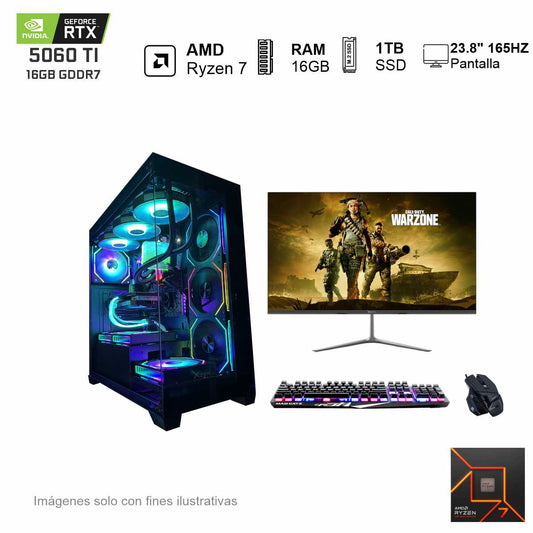 PC Gamer RTX 5060TI AMD Ryzen 7 7700X 16GB de RAM 1TB SSD NVME 650W WIFI