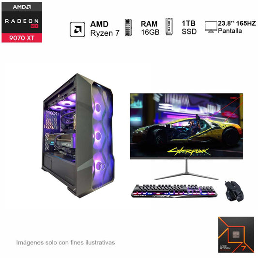 PC Gamer RX 9070XT AMD Ryzen 7 7700X 16GB de RAM 1TB SSD NVME 750W WIFI