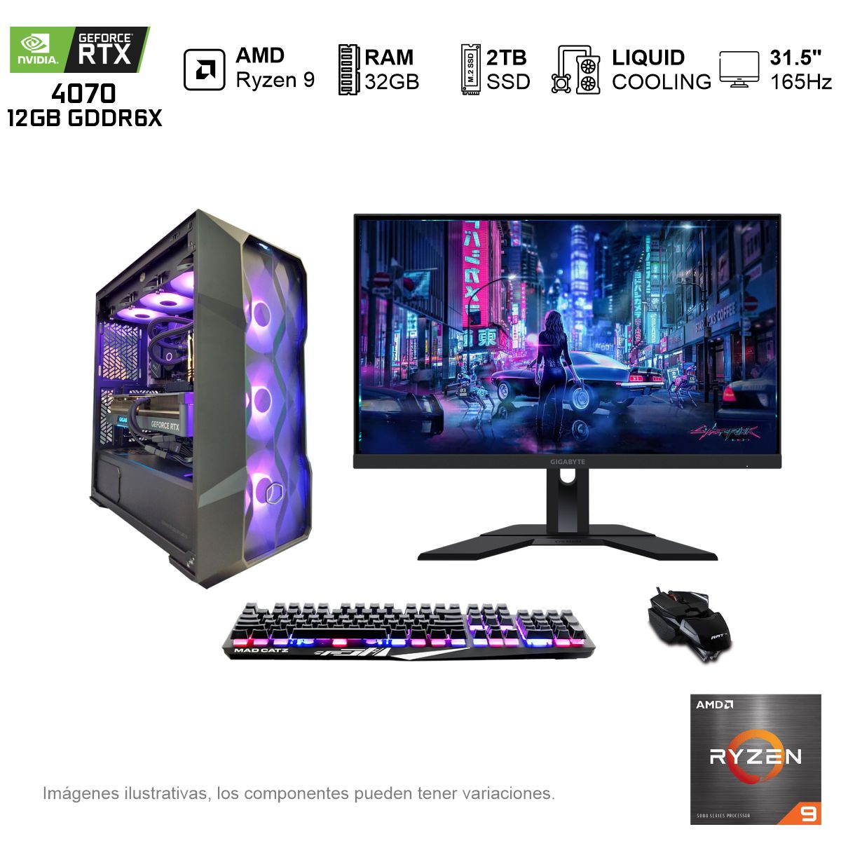 PC GAMER RTX4070 AMD RYZEN 9 5900X 32GB de RAM Disco Solido de 2TB NVME