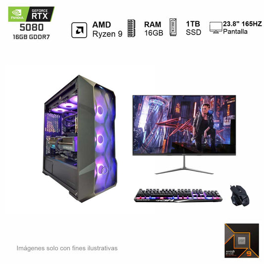 PC Gamer RTX 5080 AMD Ryzen 9 9900X 64GB de RAM 2TB SSD NVME 850W WIFI