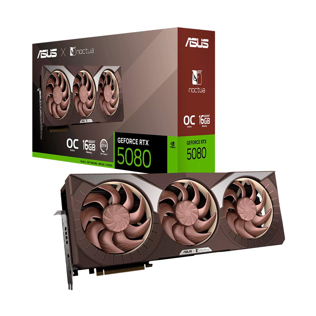 TARJETA DE VIDEO ASUS (RTX5080-O16G-NOCTUA) 16GB GDDR7, 256BIT, PCI-E 5.0,2*HDMI,3*DP2.1B,TRI FAN