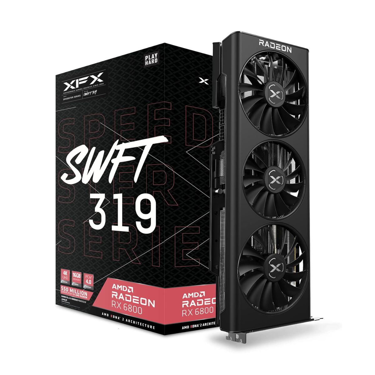 TARJETA DE VIDEO XFX (RX-68XLAQFD9) SPEEDSTER SWFT 319 AMD RX 6800 CORE,16GB GDDR6,2015MHZ,3*DP,HDMI