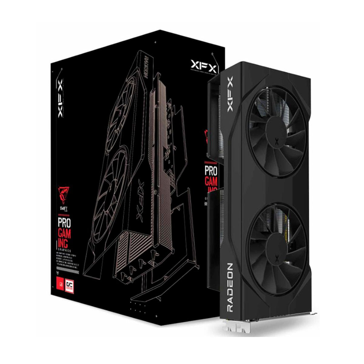 TARJETA DE VIDEO XFX (RX-96TSW16BQ) SWIFT RX9060XT OC,16GB GDDR6,1900MHZ,2*DP,HDMI,2*FAN,NEGRO