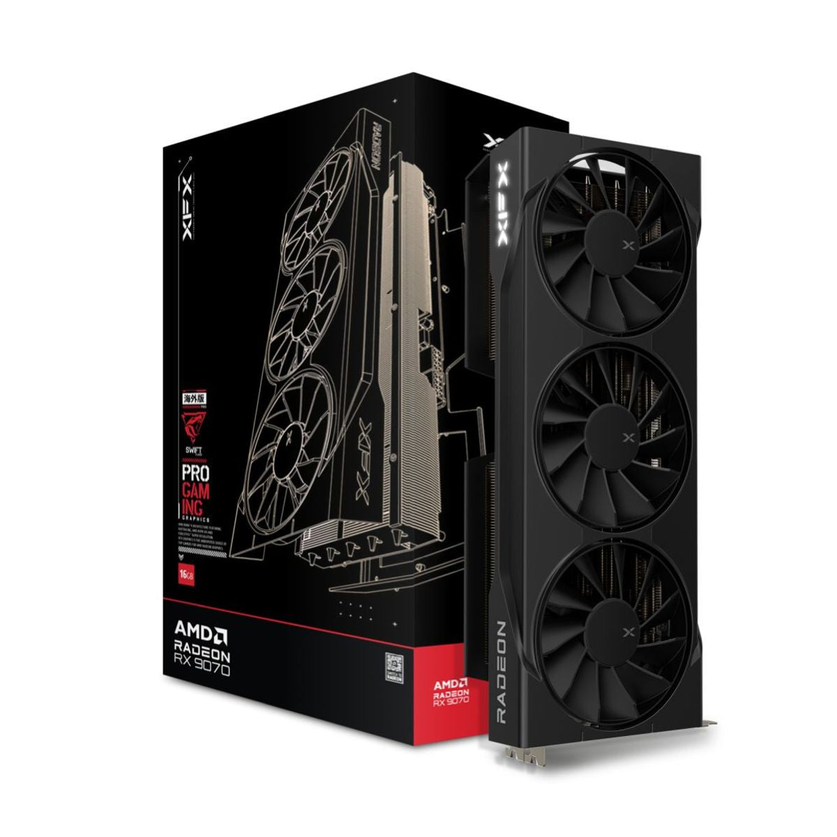 TARJETA DE VIDEO XFX (RX-97SWFB3B9) SWIFT RADEON RX9070 OC, 16GB, 2210MHZ, 3*DP, HDMI, 3*FAN, NEGRO