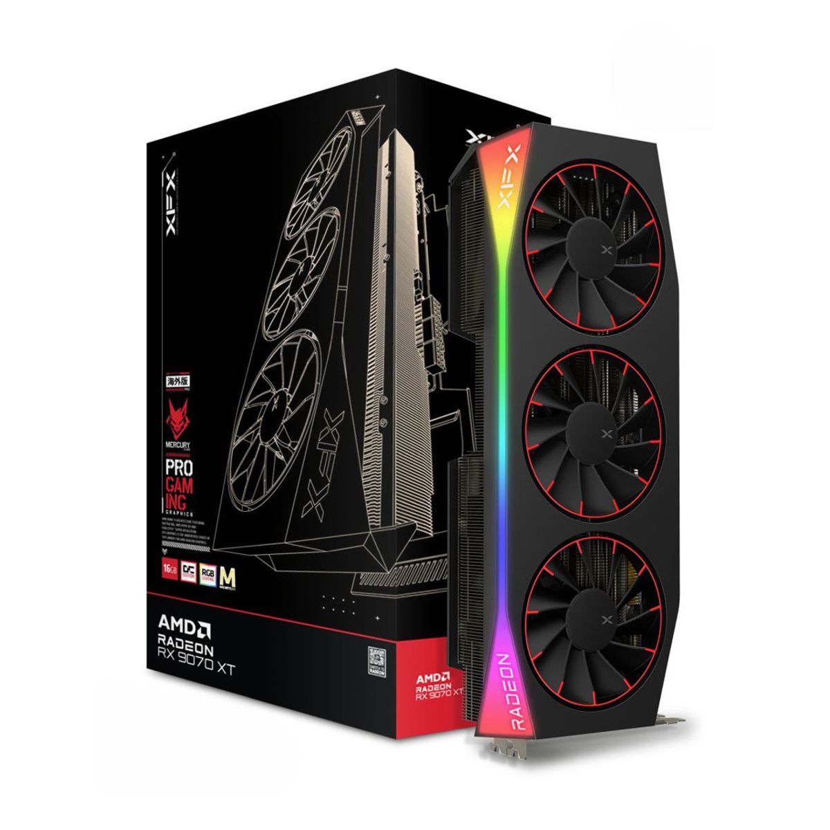 TARJETA DE VIDEO XFX (RX-97TMARGB9) MERCURY RX 9070XT,16GB GDDR6,2570MHZ,3*DP,HDMI, MAGNETIC AIR