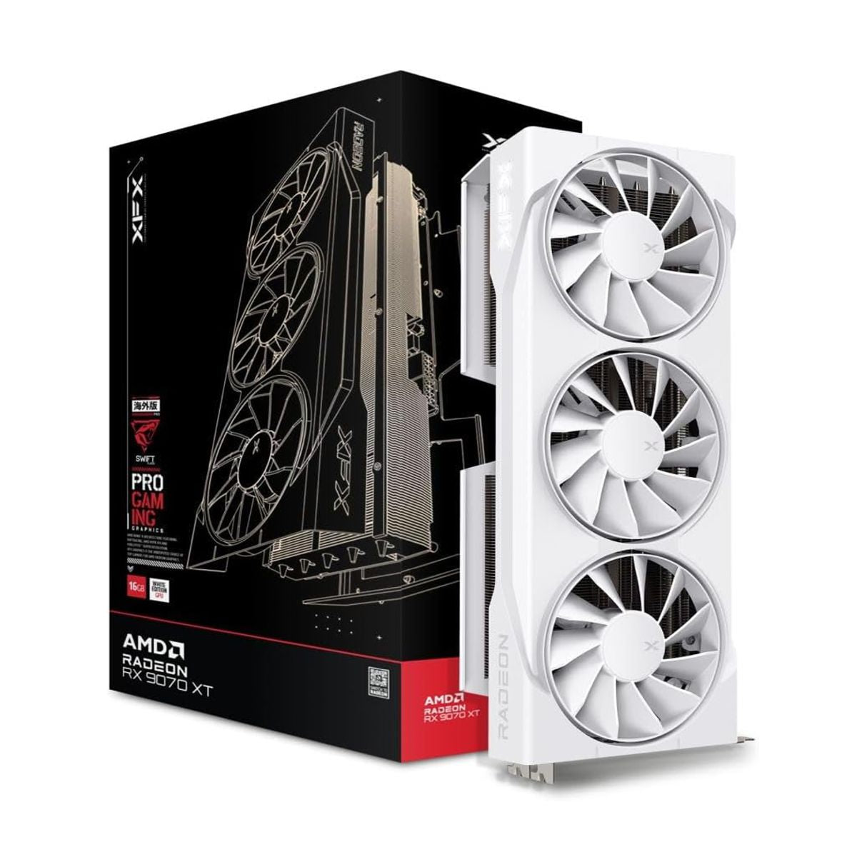 TARJETA DE VIDEO XFX (RX-97TSWF3W9) SWIFT RADEON RX 9070XT, 16GB GDDR6, 2400MHZ, 3*DP, HDMI, BLANCA