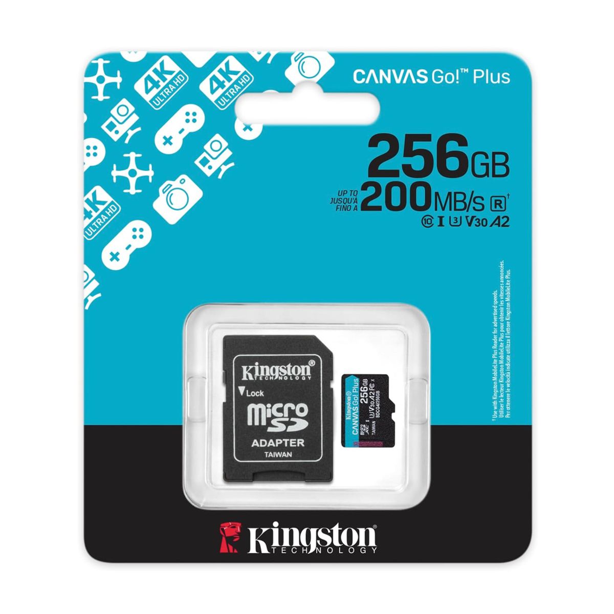 MEMORIA MICROSD SDXC KINGSTON 256GB (SDCG4/256GB) CANVAS GO PLUS GEN4,UHS-I,3U,V3,A2 CL10,C/ADAPTADR