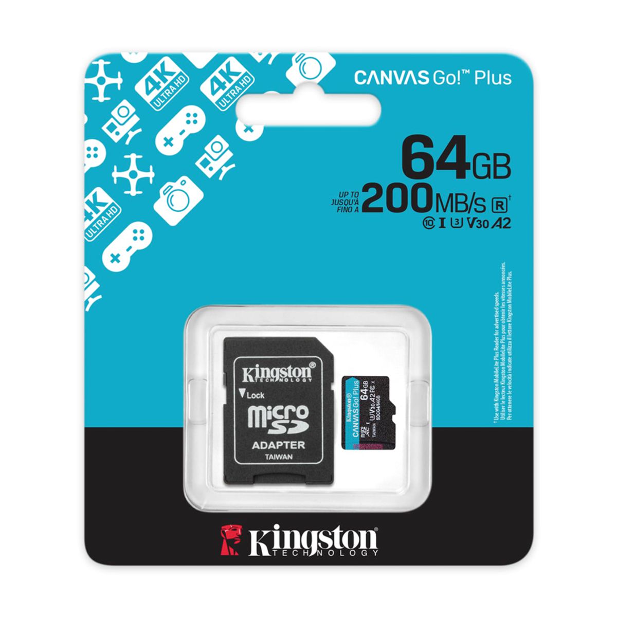 MEMORIA MICROSD SDXC KINGSTON 64GB (SDCG4/64GB) CANVAS GO PLUS GEN4,UHS-I,3U,V3,A2,CL10,C/ADAPTADOR