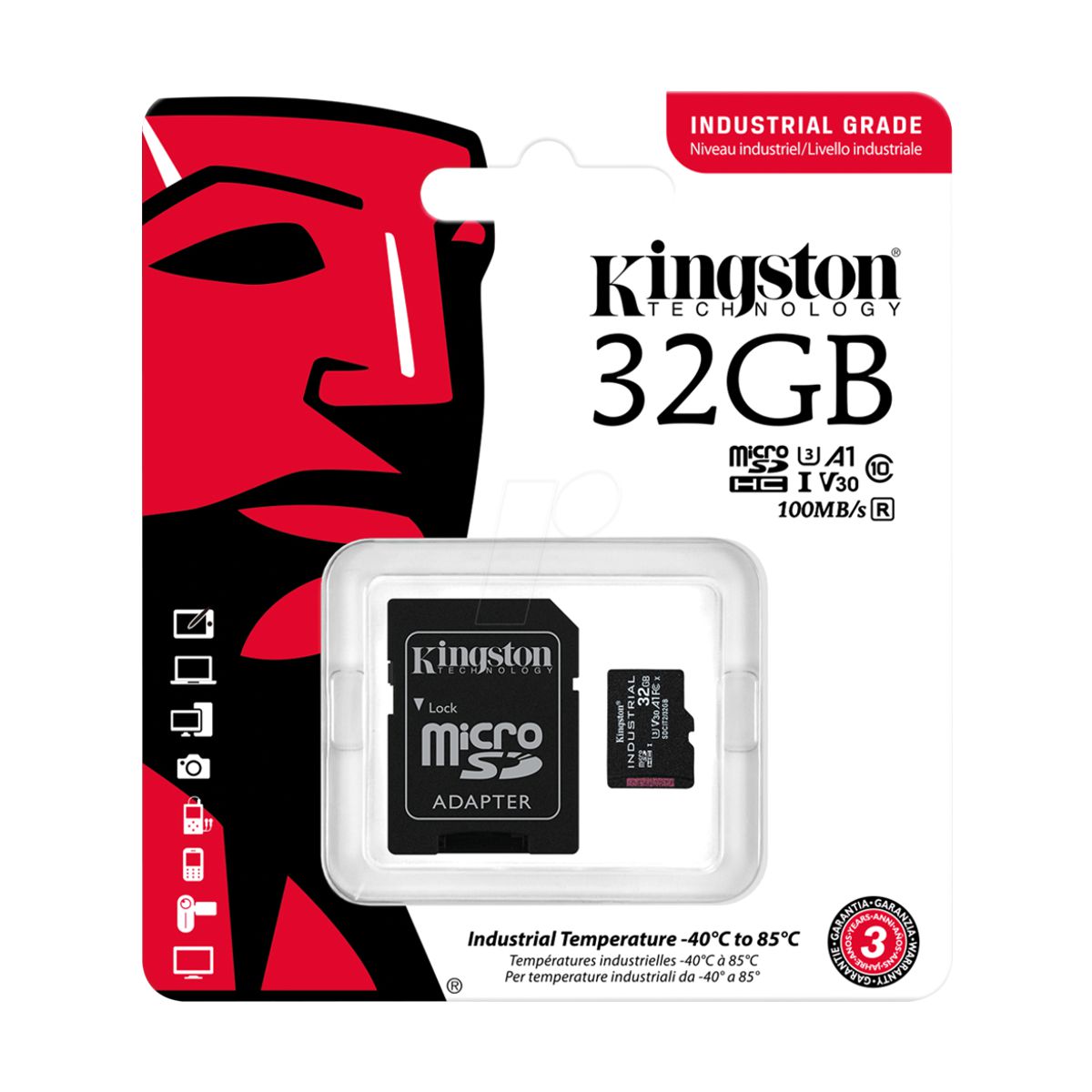 MEMORIA MICROSD SDHC KINGSTON 32GB (SDCIT2/32GB) INDUSTRIAL CLASE 10 UHS-I, U3, V30, A1 C/ADAPTADOR