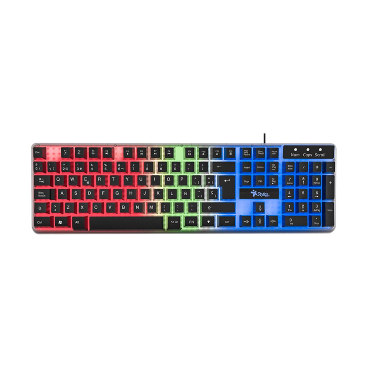 Teclado Gamer Stylos STTEALLED1T, Alambrico, 105 Teclas, Membrana, USB, LED, Transparente
