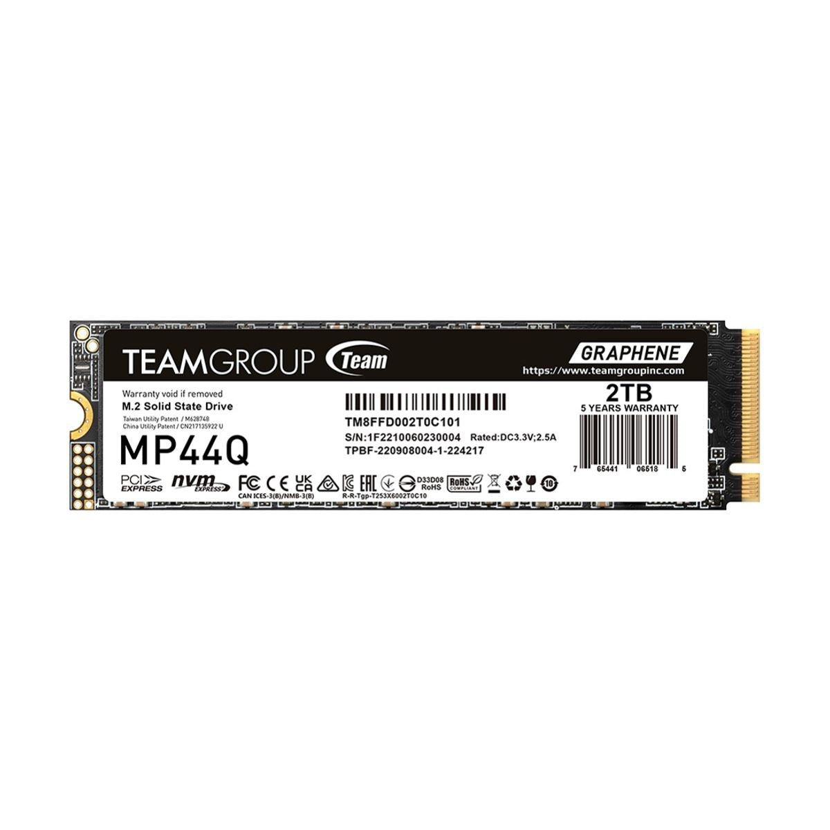 UNIDAD SSD M.2 TEAMGROUP 2TB (TM8FFD002T0C101) TEAM MP44Q, PCI GEN 3X4, 2280, 7.400 MB/S,6,200MB/S