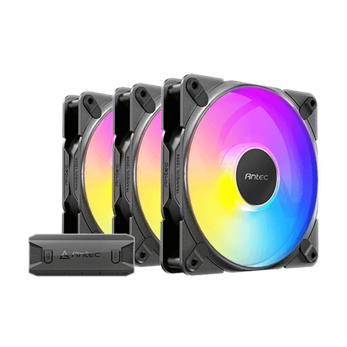 VENTILADOR P/GABINETE ANTEC (TRANQUIL 12025 ARGB_3PK) PAQ 3 FAN ARGB 120MM,CONTROLADOR,2000RPM,NEGRO