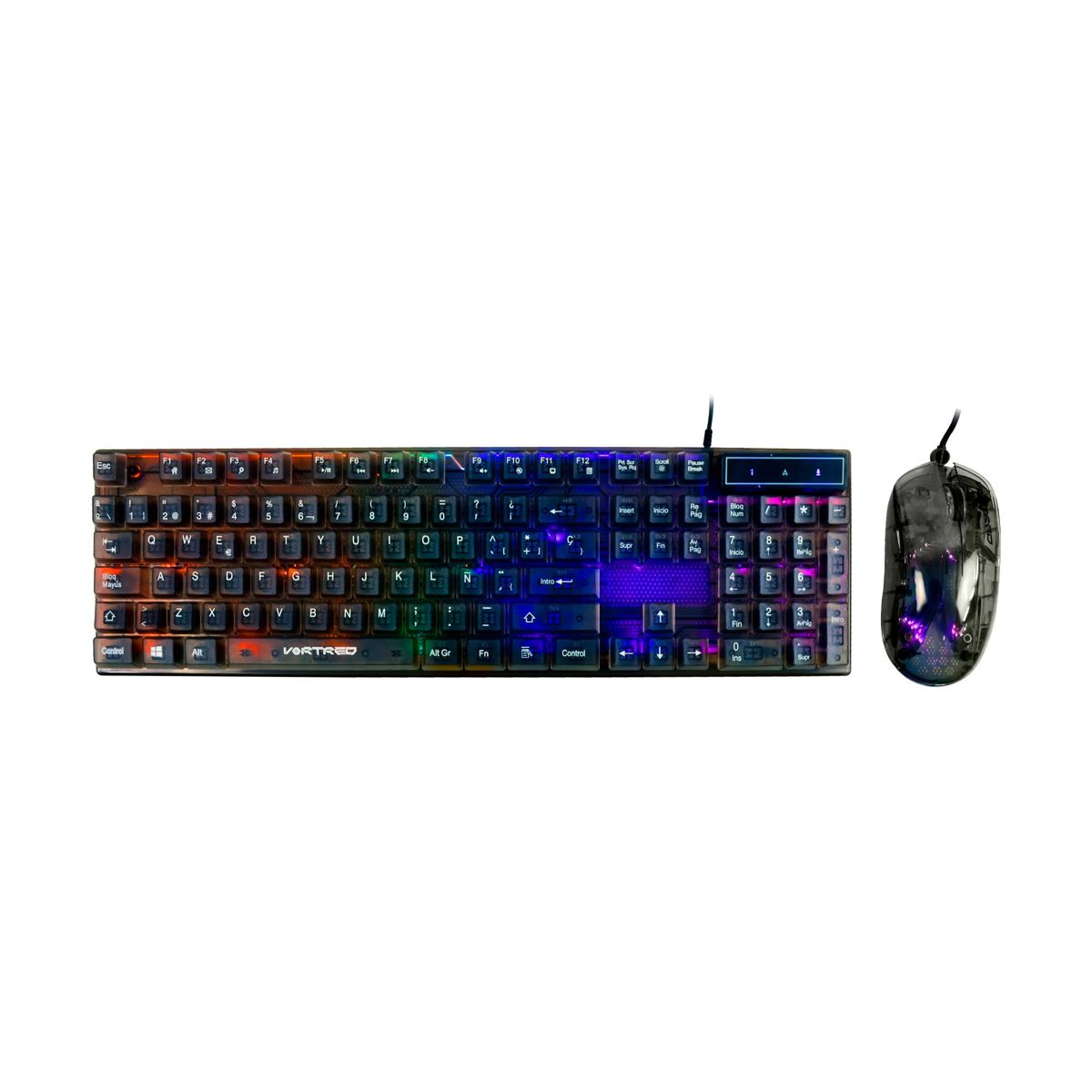 Kit Mouse y Teclado Gamer Alambrico Transparente iluminacion RGB Helumo | VORTRED -
