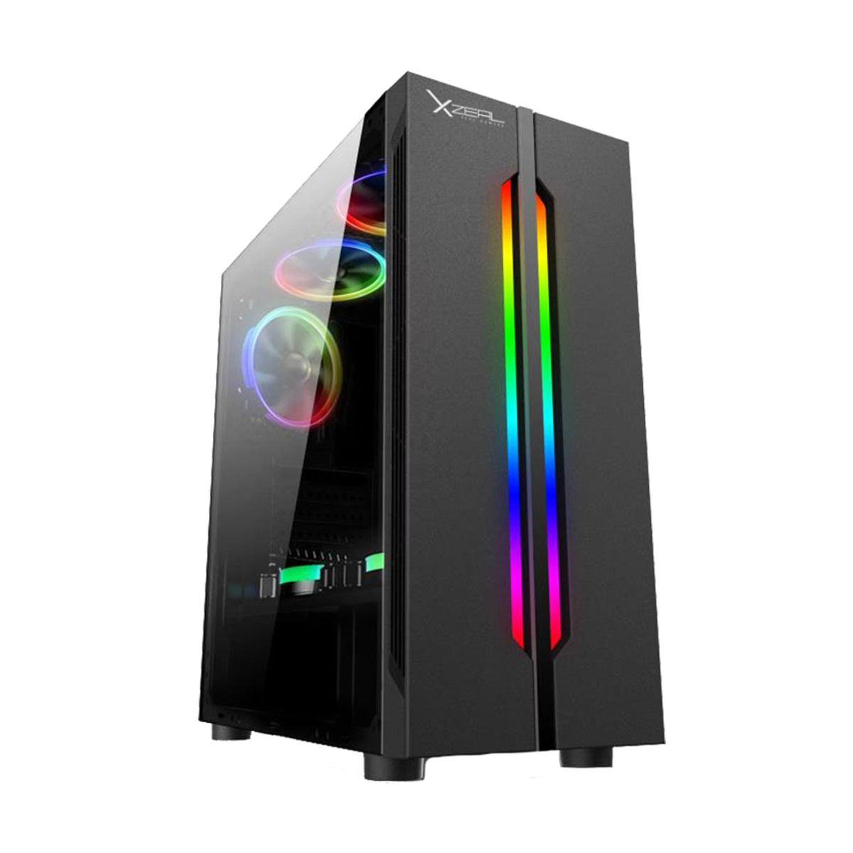 GABINETE XZEAL (XZCGB03B) XZ120, ATX, CRISTAL, 3*VENT RGB, SIN FUENTE, NEGRO