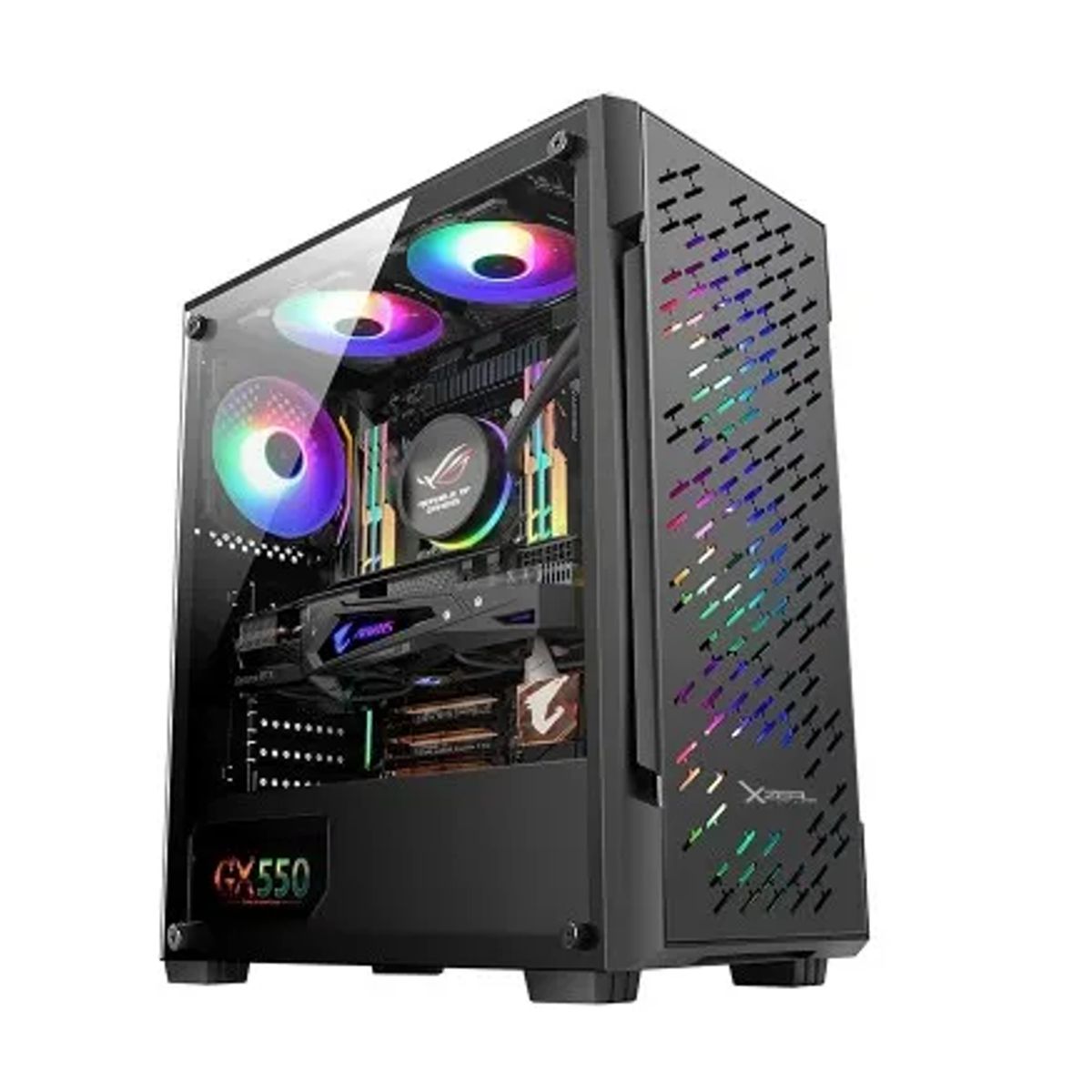 GABINETE XZEAL (XZCGB07B) ZX135, MICRO ATX,CRISTAL,1*USB 3.0,2*USB 2.0,3*VENT RGB,SIN FUENTE, NEGRO
