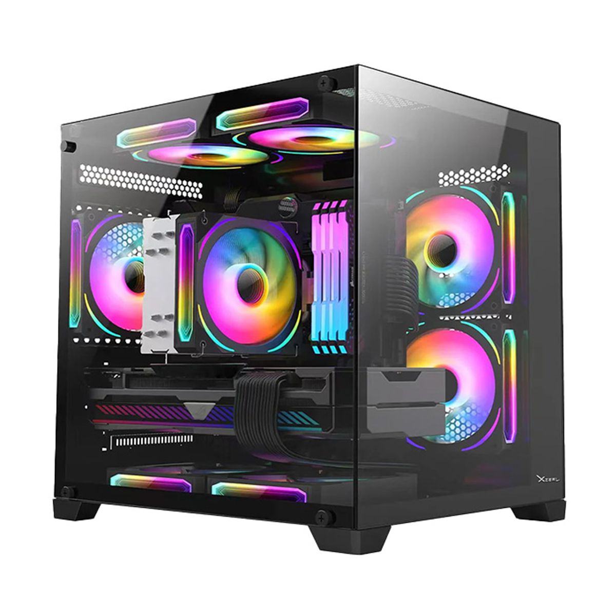 GABINETE XZEAL (XZGAMC2B)PANZER II CUBO CX12,MICRO ATX,CRISTAL,3*VENT RGB,1*USB 3.0,SIN FUENTE,NEGRO