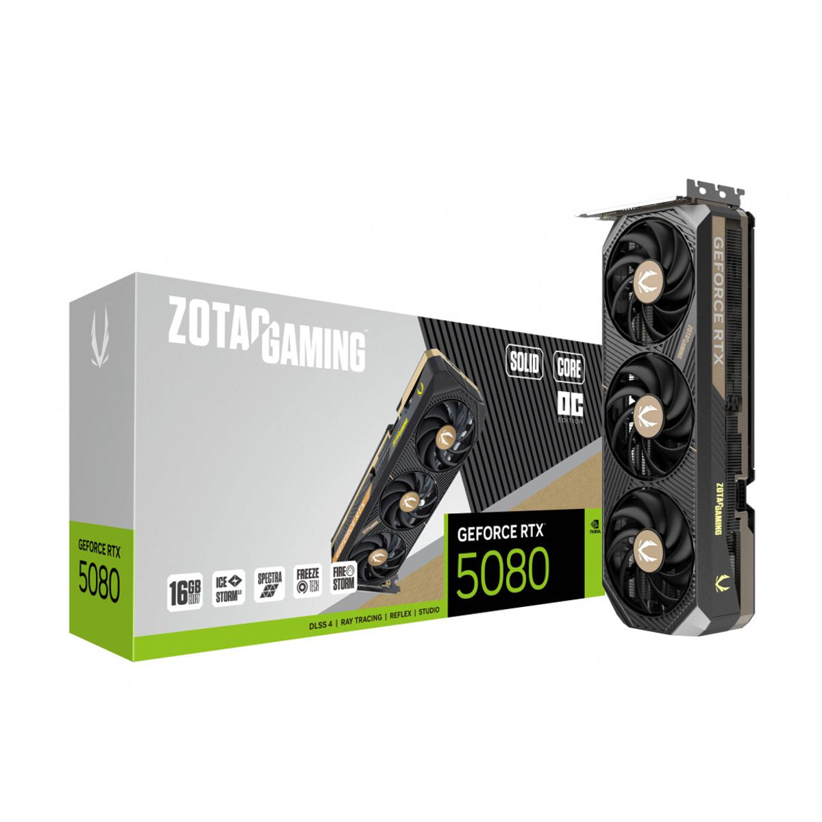 TARJETA DE VIDEO ZOTAC (ZT-B50800J2-10P) RTX 5080 SOLID CORE OC,16GB GDDR7,2640 MHZ,PCIE 5,3*FAN