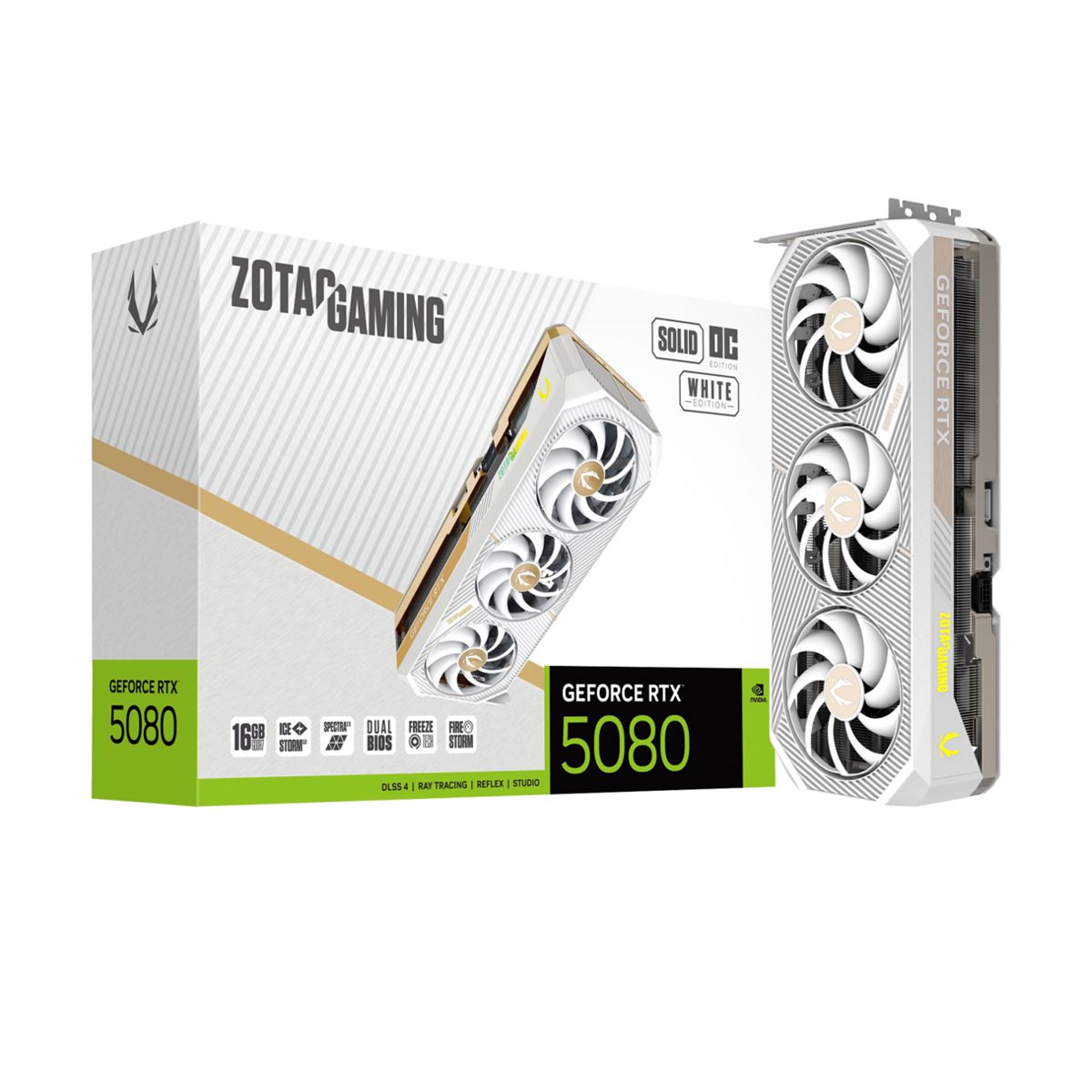 TARJETA DE VIDEO ZOTAC (ZT-B50800Q-10A) RTX 5080 SOLID OC WHITE EDITION 16GB GDDR7,PCIE 5,3*FAN
