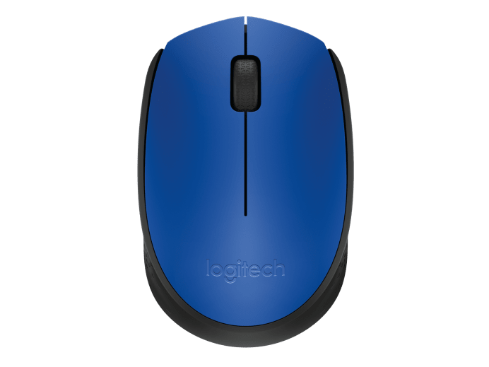 Mouse LOGITECH M170 - Negro con detalles en Azul, 3 botones, RF inalambrico