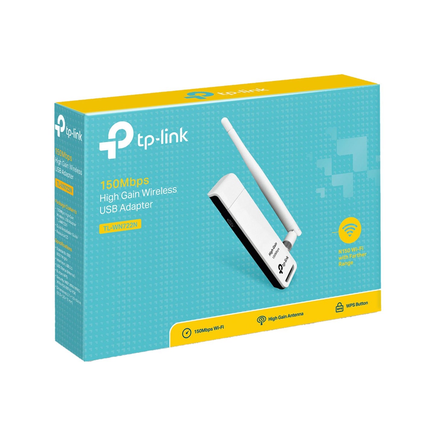 Adaptador USB TP-LINK TL-WN722N - Inalambrico, 150 Mbit/s, Color blanco