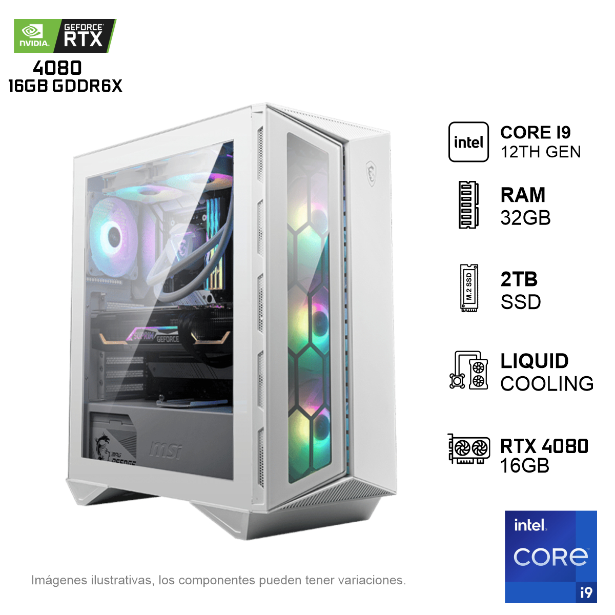 PC GAMER RTX4080 INTEL CORE I9 12900 32GB de RAM Disco Solido de 2TB NVME