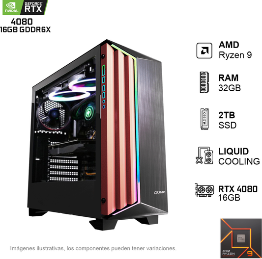 PC GAMER RTX4080 AMD RYZEN 9 7900X 32GB de RAM Disco Solido de 2TB NVME