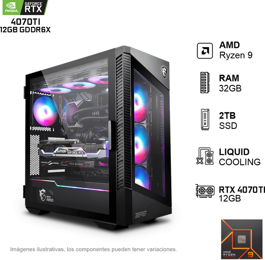 PC GAMER RTX4070TI AMD RYZEN 9 7900X 32GB de RAM Disco Solido de 2TB NVME