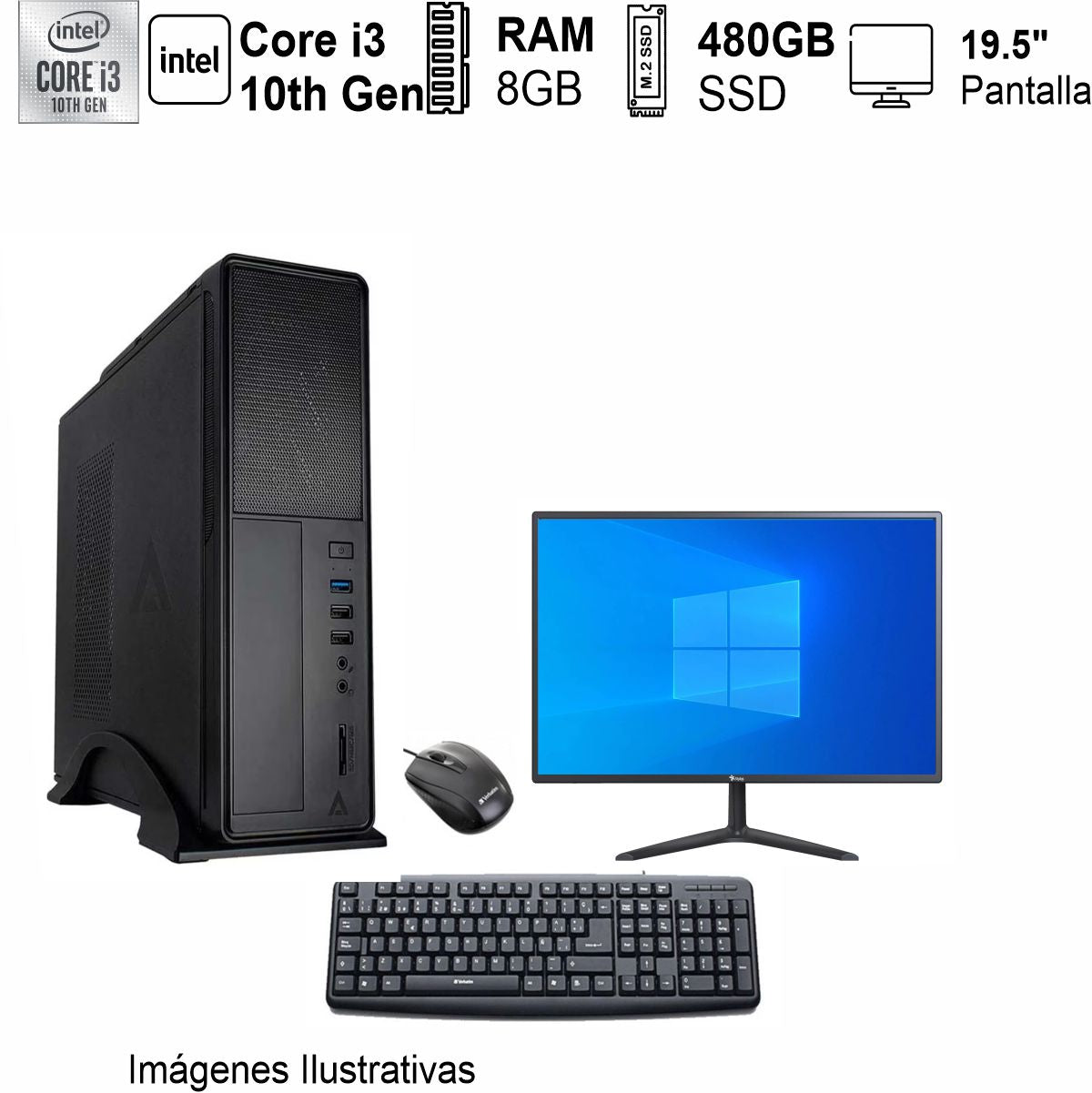 PC Intel Core i3 10TH GEN 8GB 480GB SSD 500W WIFI