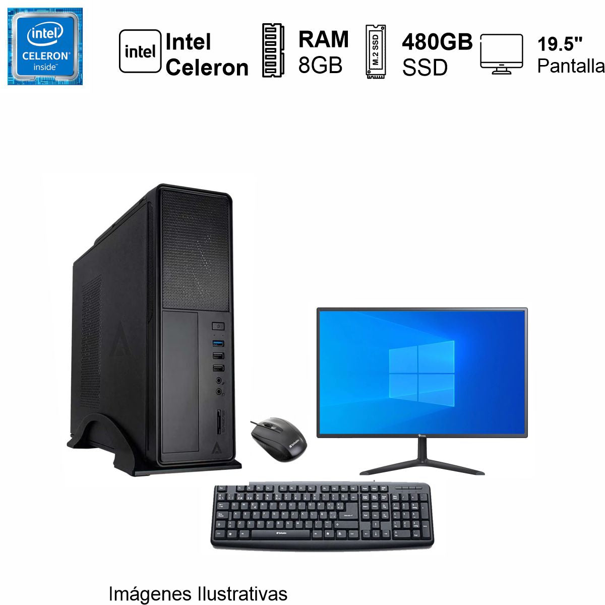 PC Intel Celeron 8GB de RAM 480GB SSD 500W WIFI