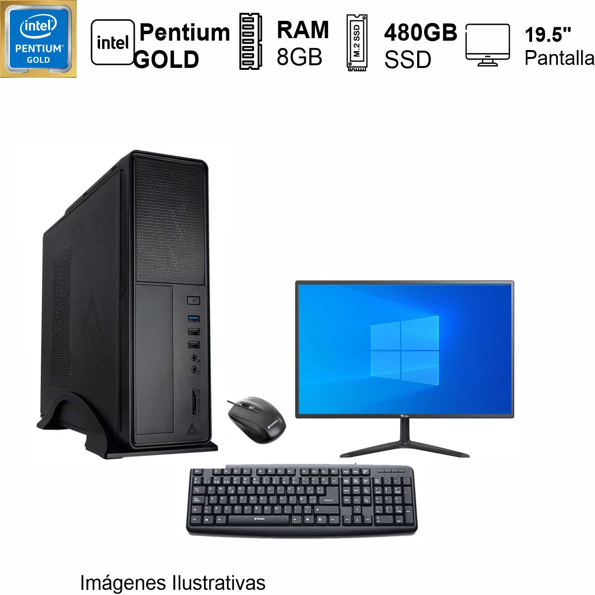 PC Intel Pentium Gold 8GB de RAM 480GB SSD 500W WIFI