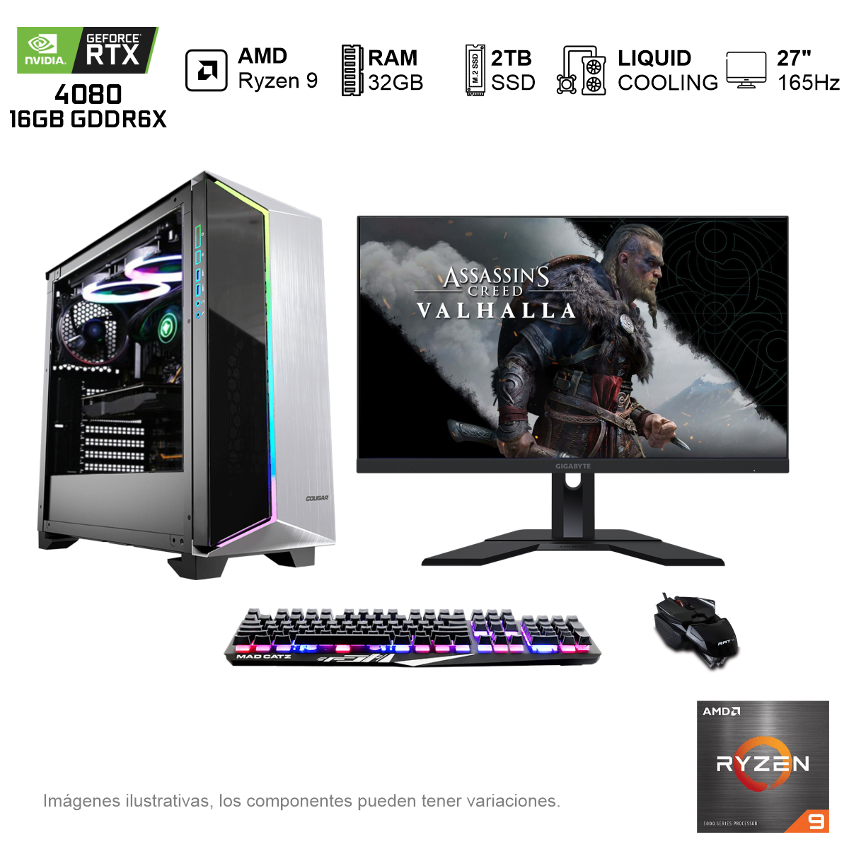 PC GAMER RTX4080 AMD RYZEN 9 5900X 32GB de RAM Disco Solido de 2TB NVME