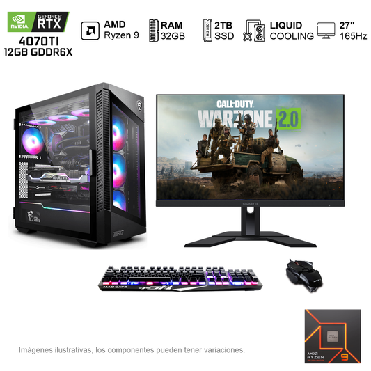 PC GAMER RTX4070TI AMD RYZEN 9 7900X 32GB de RAM Disco Solido de 2TB NVME