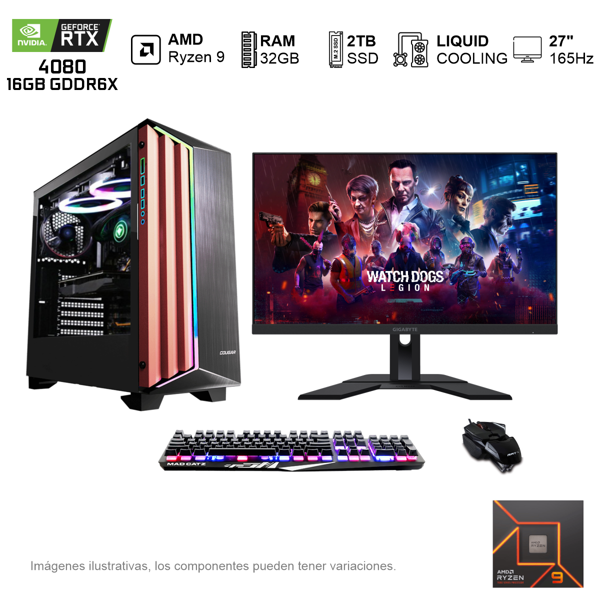 PC GAMER RTX4080 AMD RYZEN 9 7900X 32GB de RAM Disco Solido de 2TB NVME