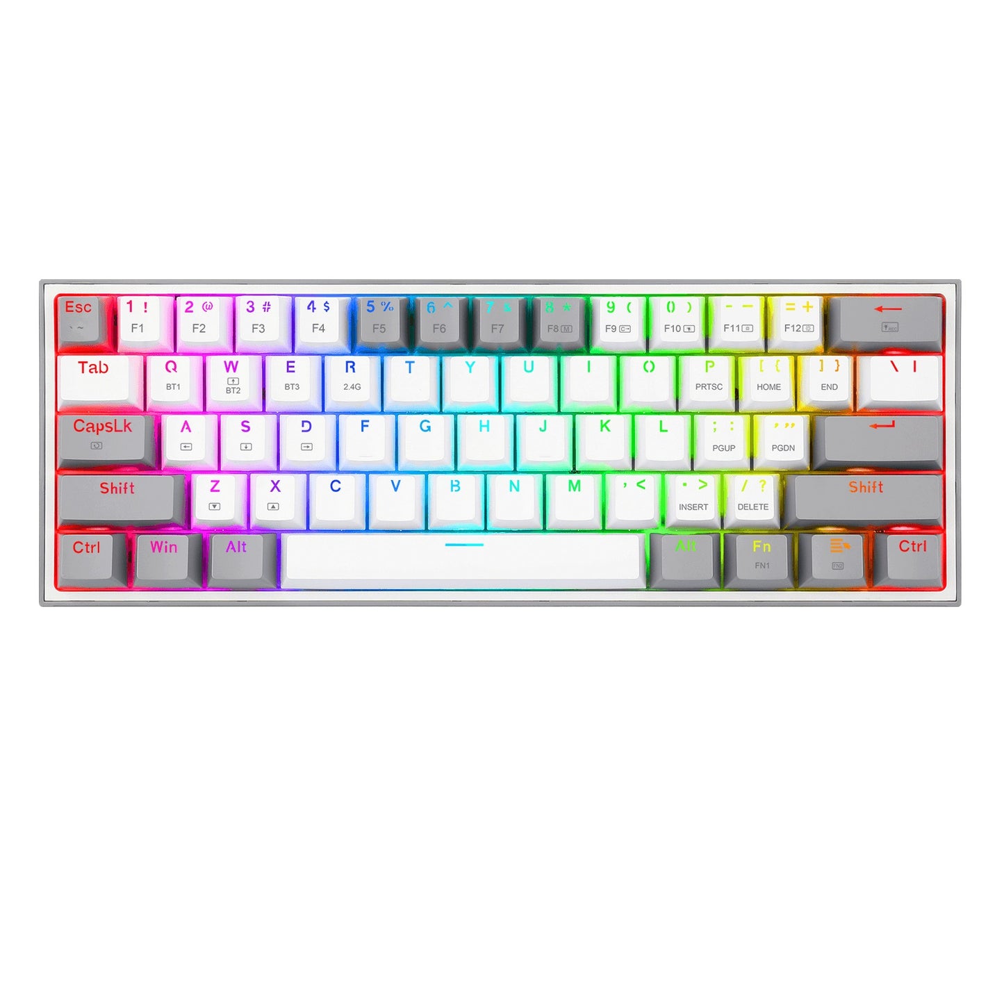 Teclado Gamer Redragon Fizz Pro K616 RGB, Teclado Mecánico, Red Switch, Inalámbrico, RF + Bluetooth, Blanco/Gris (Inglés)