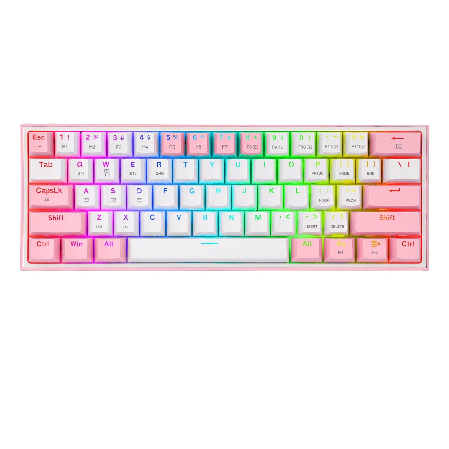 Teclado Gamer Redragon Fizz Pro K616 RGB, Teclado Mecánico, Red Switch, Inalámbrico, RF + Bluetooth, Blanco/Rosa (Inglés)