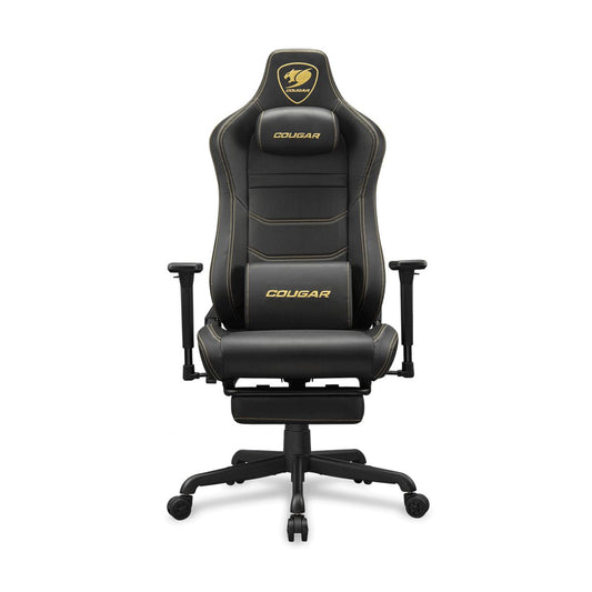 SILLA COUGAR ARMOR EVO S GOLD  BLACK REPOSA PIES RETRACTIL CUERO SINTETICO 120KG