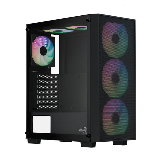 GABINETE AEROCOOL B509A FLOW BLACK  4 VENT RGB CRIST TEMP ATX