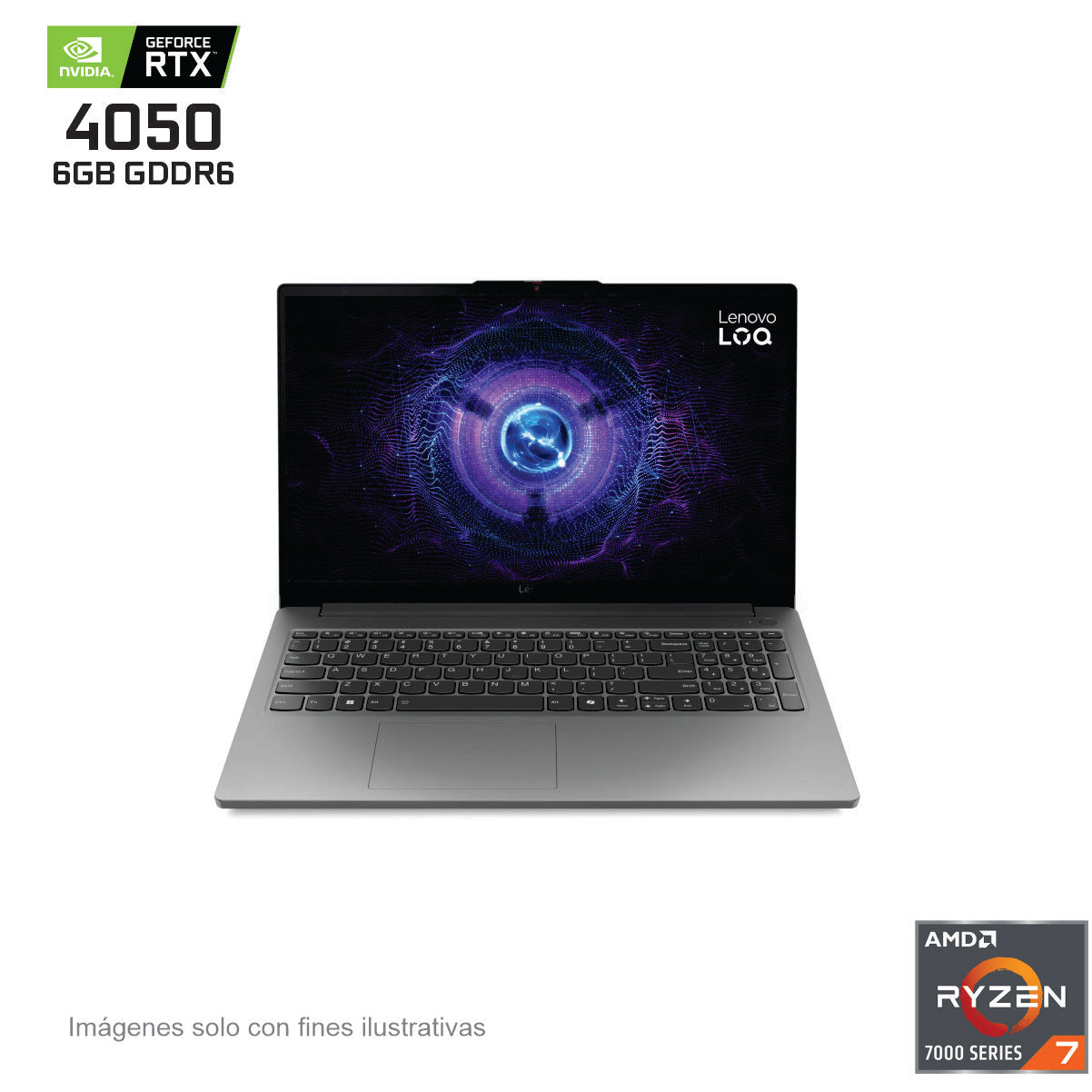Lenovo LOQ 15ARP10E - AMD Ryzen 7 7735HS, 16GB, 512GB SSD, NVIDIA GeForce RTX 4050 6GB GDDR6, 15.6 pulgadas FHD, teclado retroiluminado, W11H