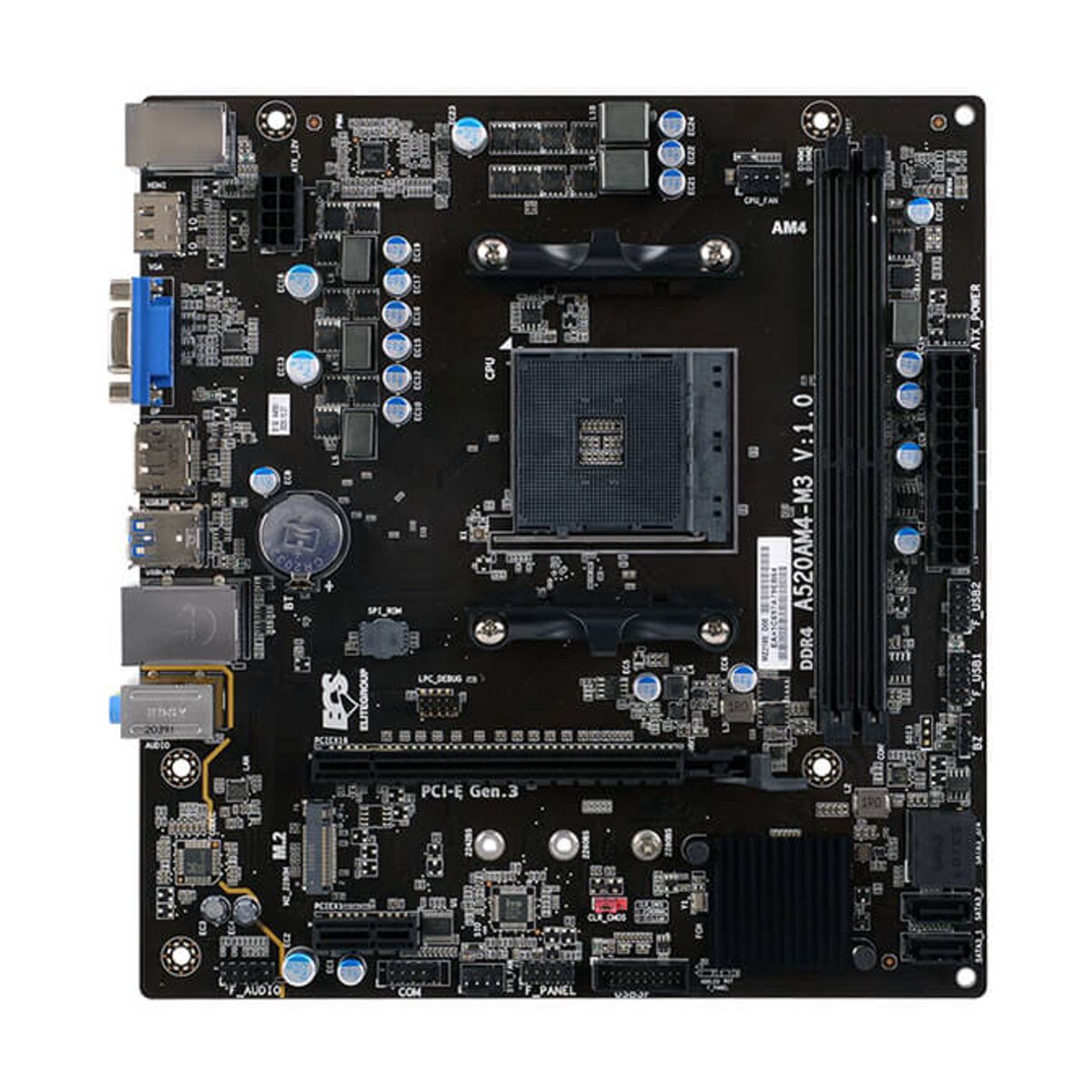 MOTHERBOARD ECS (A520AM4-M3D) SOCKET AM4,2*DDR4 2666,HDMI,VGA,DP,MICRO ATX