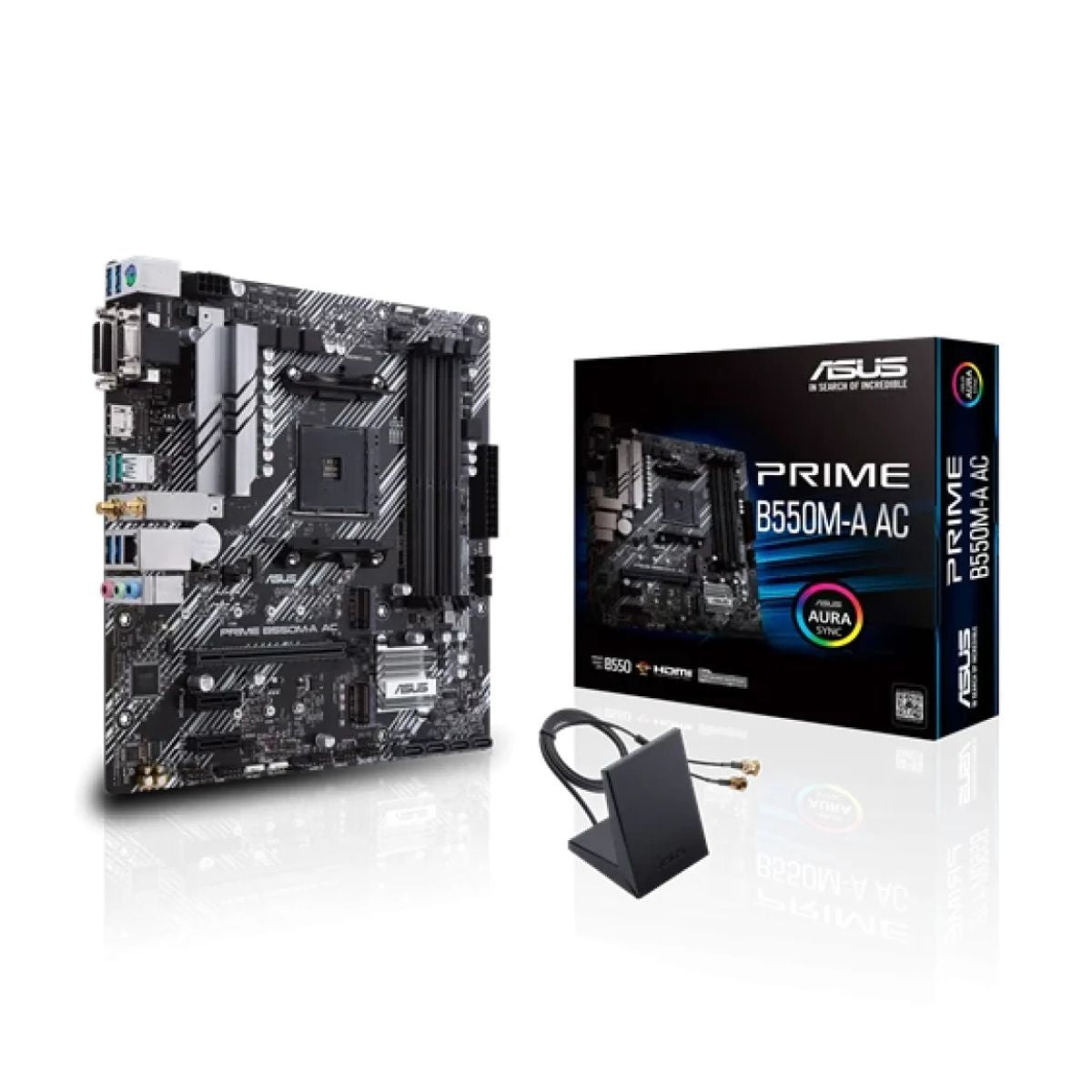 Tarjeta Madre ASUS PRIME B550M-A AC - micro ATX, AMD, Ryzen AM4, PCIe 4, HDMI / D-Sub / DVI, SATA 6 Gbps, USB 3.2 Gen 2, Aura Sync.