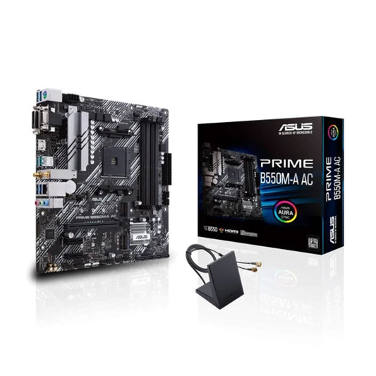 Tarjeta Madre ASUS PRIME B550M-A AC - micro ATX, AMD, Ryzen AM4, PCIe 4, HDMI / D-Sub / DVI, SATA 6 Gbps, USB 3.2 Gen 2, Aura Sync.