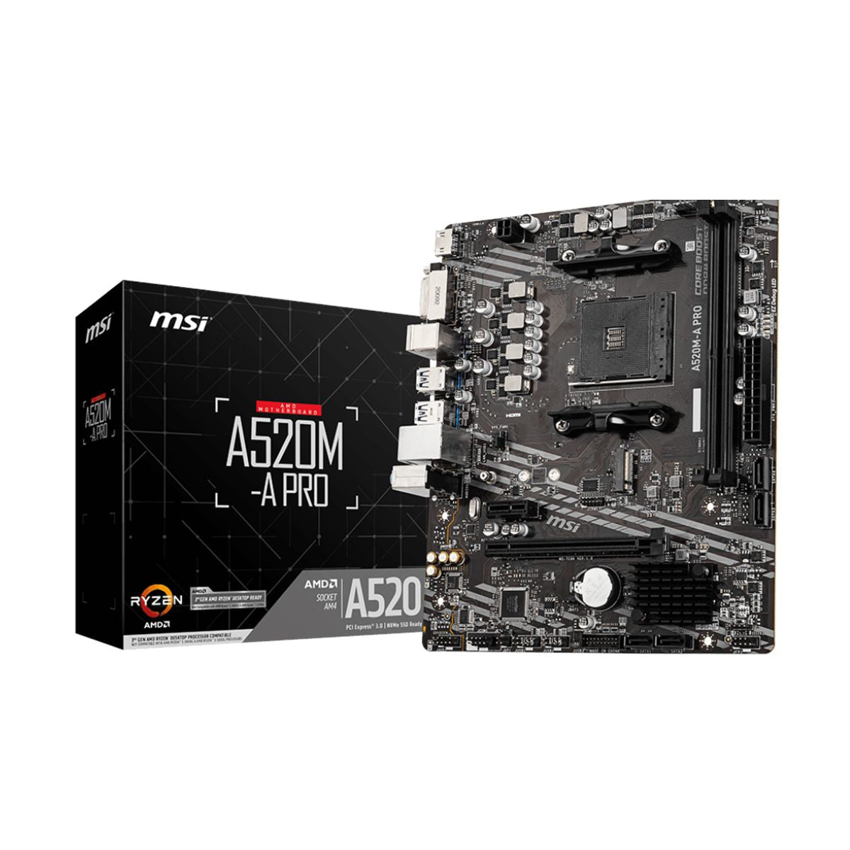 MOTHERBOARD MSI (A520M-A PRO) SOCKET AM4, 2*DDR4 4400, HDMI,DVI-D, M-ATX