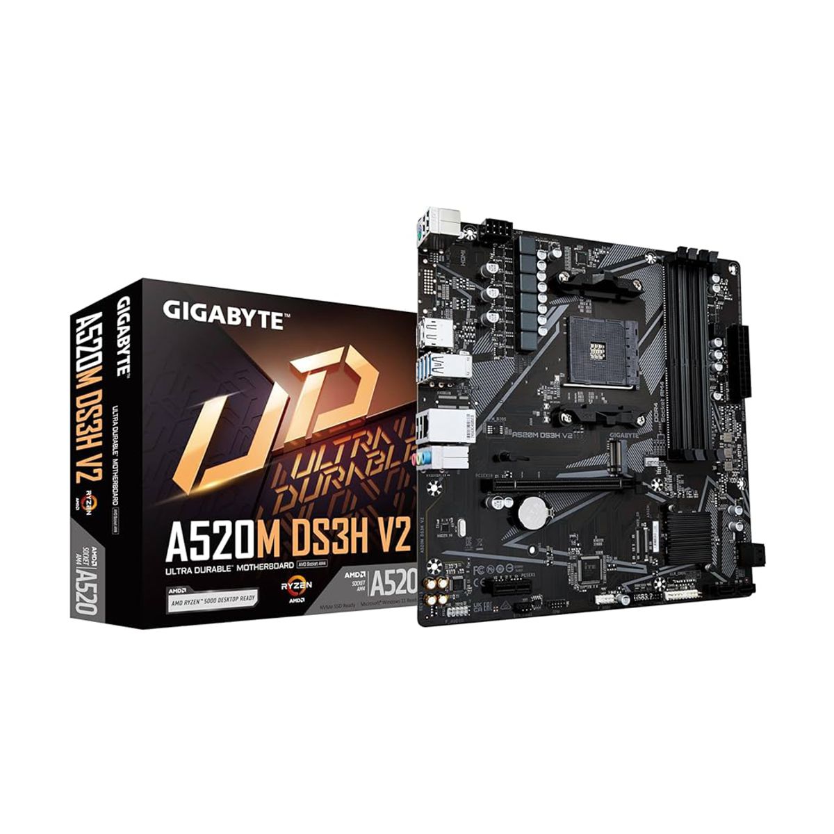 MOTHERBOARD GIGABYTE (A520M DS3H V2) SOCKET AM4, 4*DDR4,DP,HDMI,PCIE 3.0,MICRO ATX