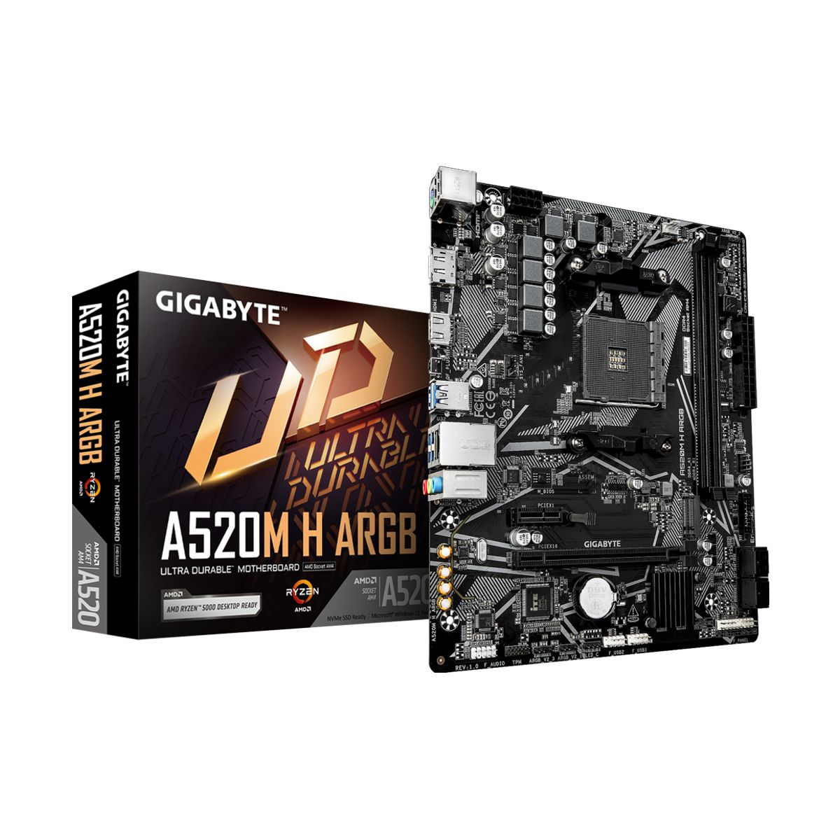 TARJETA MADRE GIGABYTE MICRO ATX A520M H ARGB - DDR4, AM4, 64 GB, PARA AMD