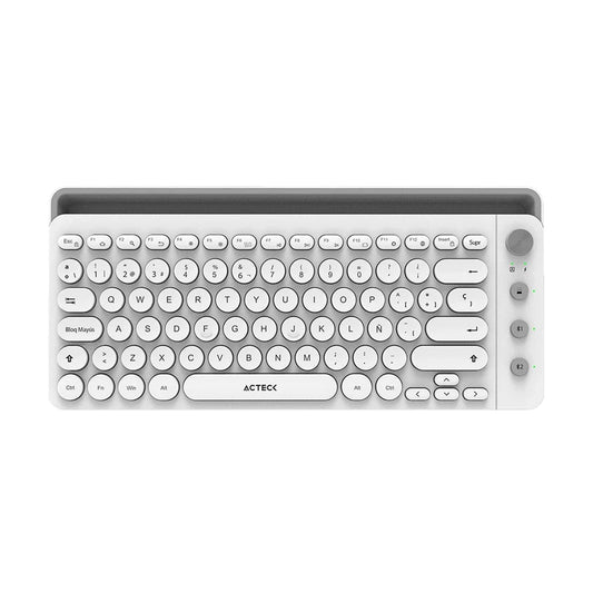 TECLADO INALAMBRICO ACTECK (AC-934190) UNY COMP TI685,RF USB,BT,BASE P/DISPOSITIVO,BLANCO