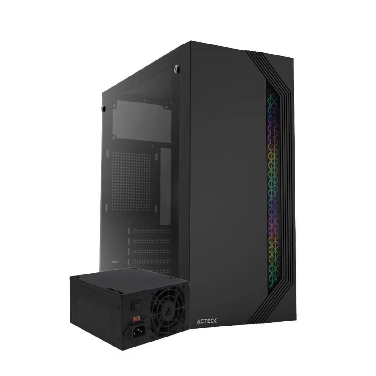 GABINETE ACTECK (AC-935692) VIKEN GM434,MICRO ATX,FUENTE 500W,2*USB 2.0,RGB,CRISTAL TEMP,NEGRO