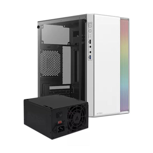 GABINETE ACTECK (AC-935760) FUSION II GI440,MICRO ATX,FUENTE 500W,1*USB 3.0,RGB,ACRILICO,BLANCO