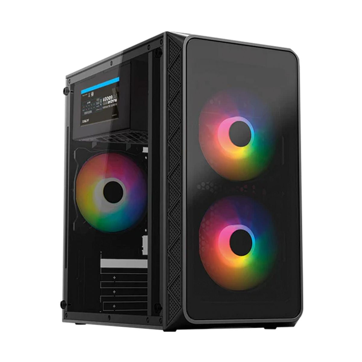 GABINETE ACTECK (AC-939225) DOOM PRO CRYSTAL GI730,MICRO ATX,1*USB 3.0,CRISTAL TEMP,3 FAN RGB,NEGRO